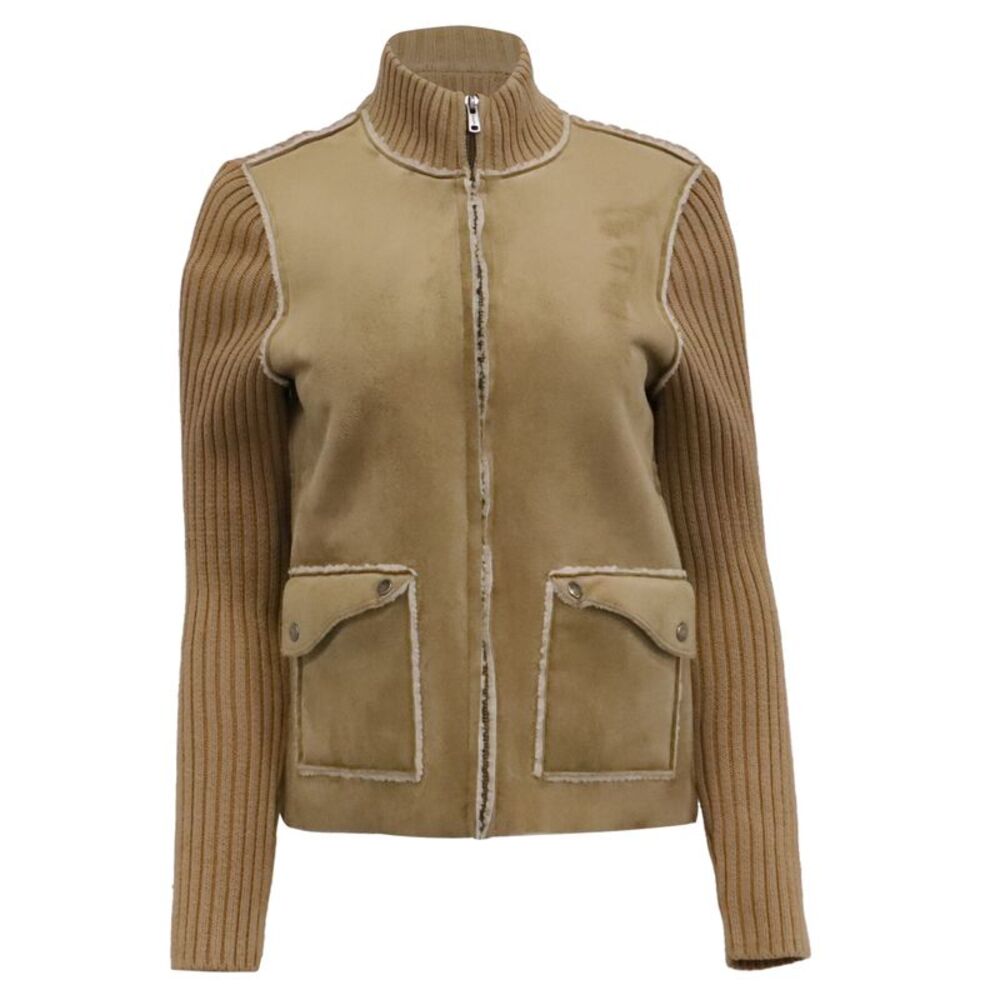 Ralph Lauren Vintage Sherpa Zip Up Jacket in Tan Polyester